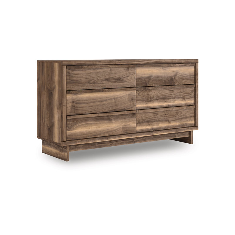 Commode 62 po Lina, 6 tiroirs avec poignées intégrées, brun noyer rustique