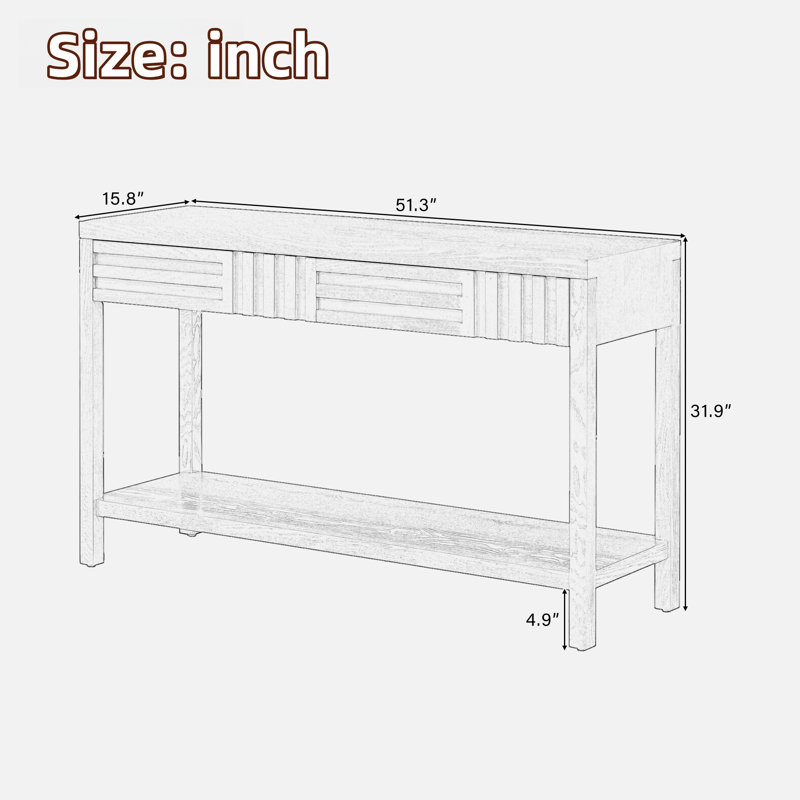 Modern Console Table With Striped Design, 2 Drawers And 2-tier Design, Black