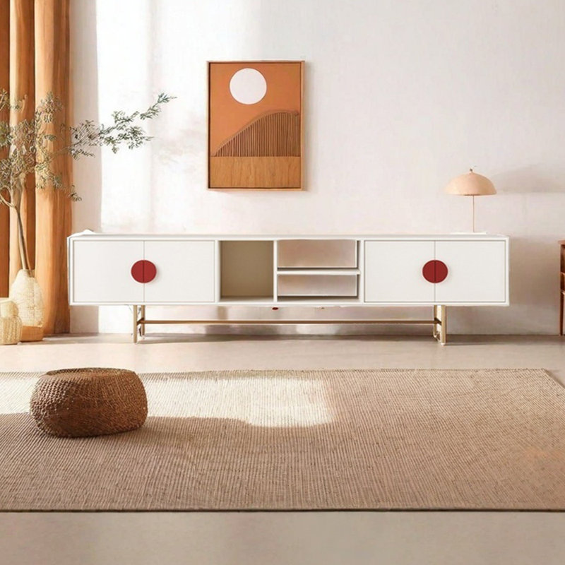 Creamy Iron TV Stand, White/Red, 82.67" W