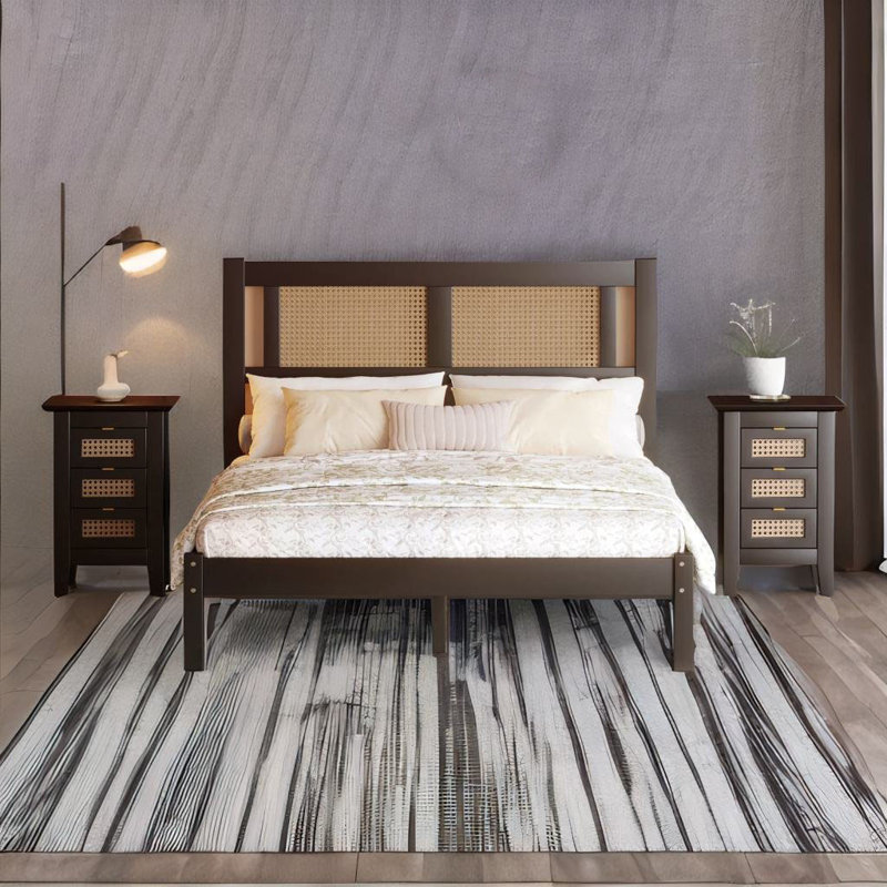 Ensemble de chambre à coucher 3 pièces pour lit double, noir, Noir, Double