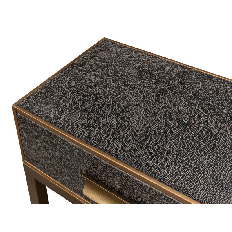 Gideon Antique Grey Wood Console Table with Gold Leather Trim