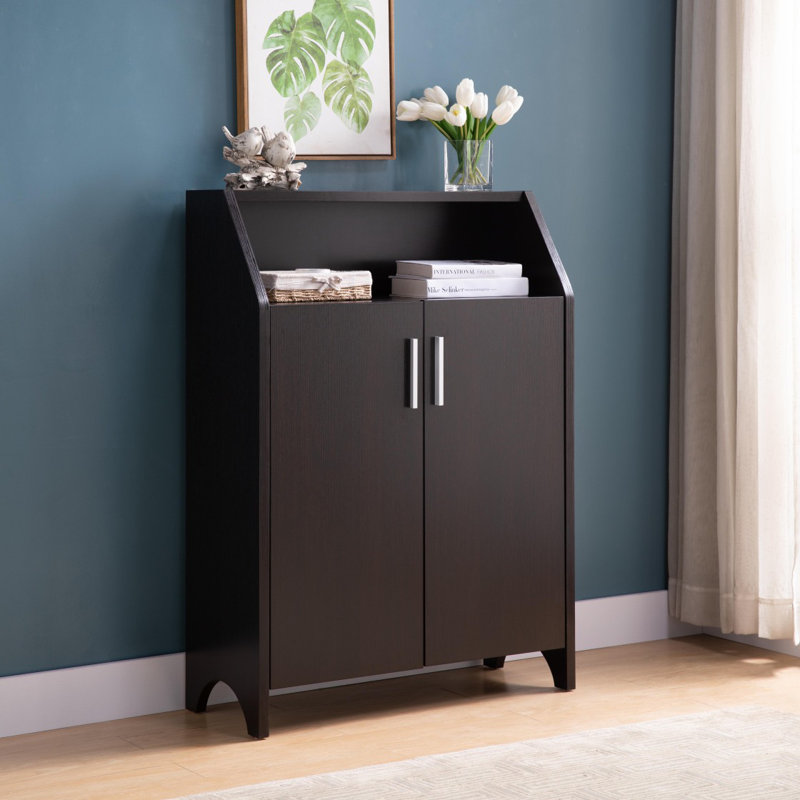 Armoire à chaussures / rangement moderne à deux portes avec 4 tablettes - cacao rouge