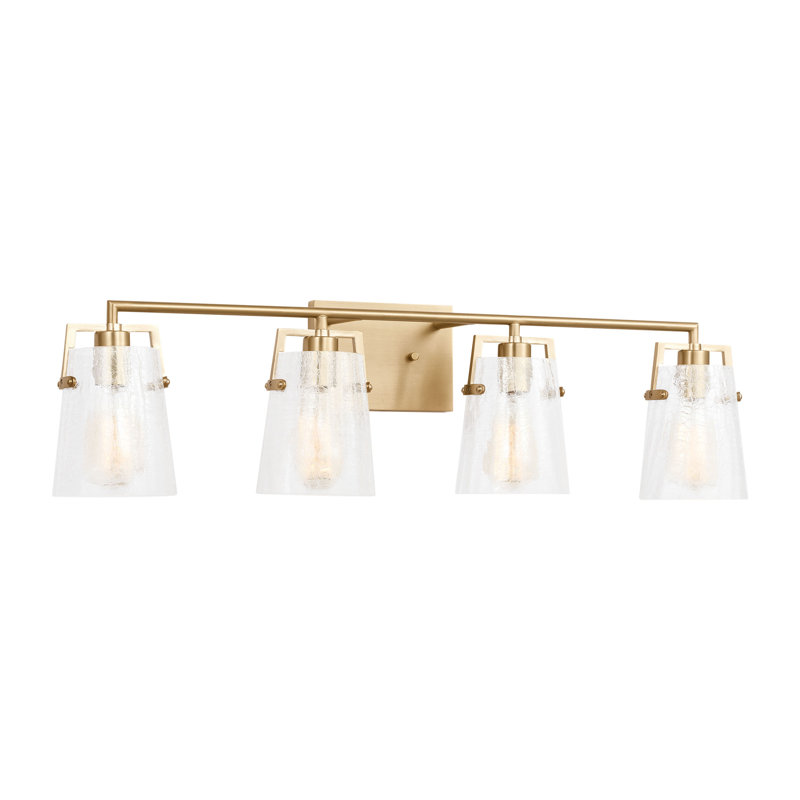 Applique murale de salle de bain 4 lumières Crofton au fini chrome avec abat-jour en verre transparent craquelé