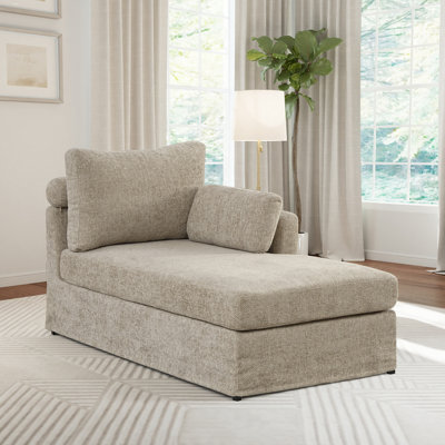 32" W Slipcovered Upholstered Chenille Chaise Lounge With Armrest & Pillows-Right by Latitude Run