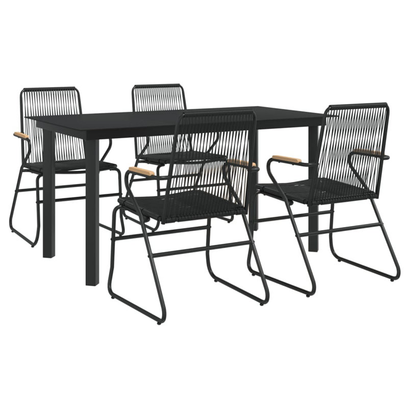 Ensemble de salle à manger 5 pièces en rotin de PVC noir, H 29,1 po x L 59,1 po x l 31,5 po