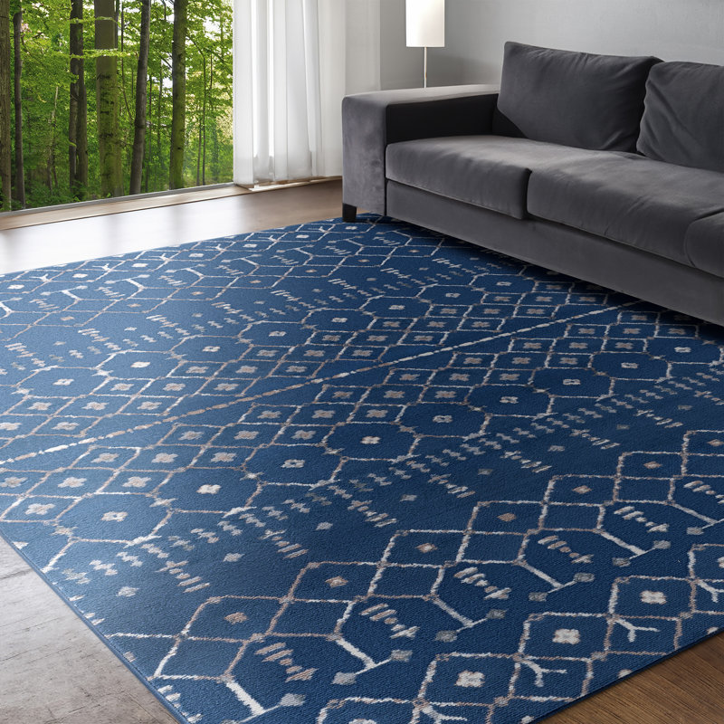 Tapis bleu foncé Modern Farmhouse, Ovale 5 pi 3 po x 7 pi 3 po