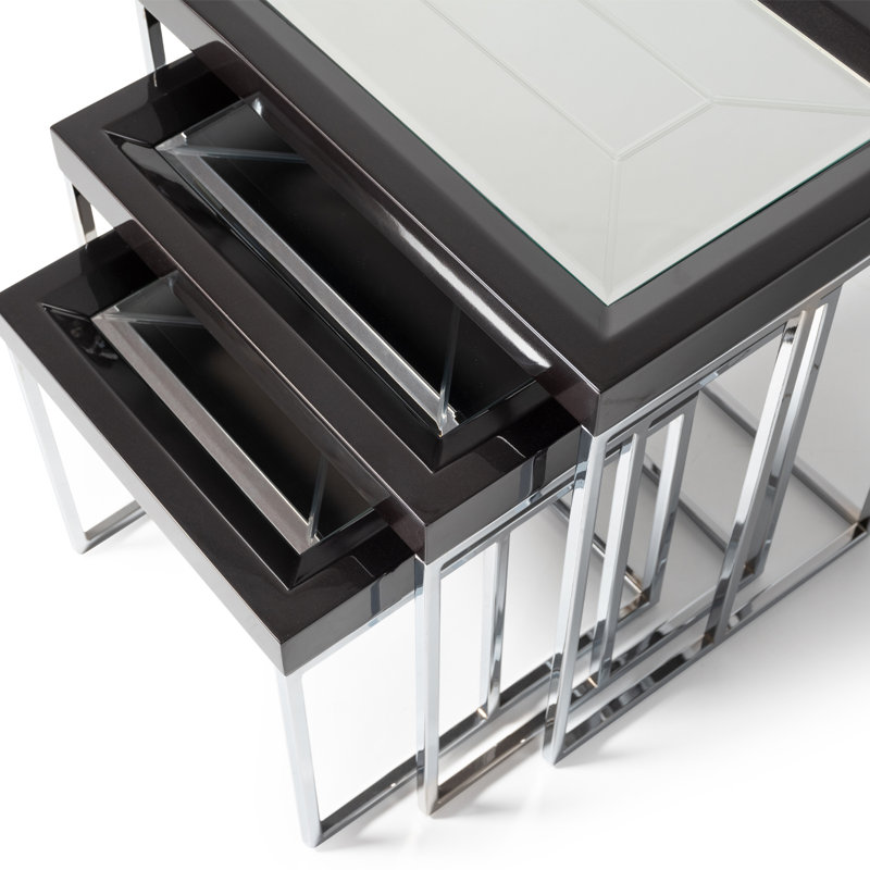 Carmela Mirrored Glass Tray Top Nesting Tables