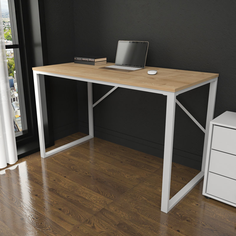 Riggs Metal Base Writing Desk, Brown/White