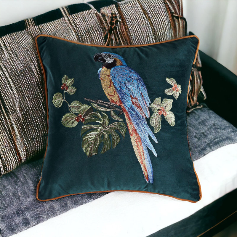 Housse de coussin réversible en velours brodé, Vert