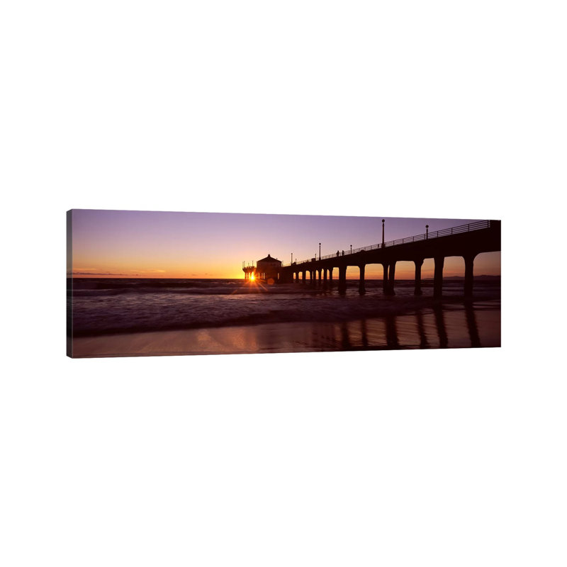 Silhouette Of A Pier, Manhattan Beach Pier, Manhattan Beach - Wrapped Canvas Panoramic Print