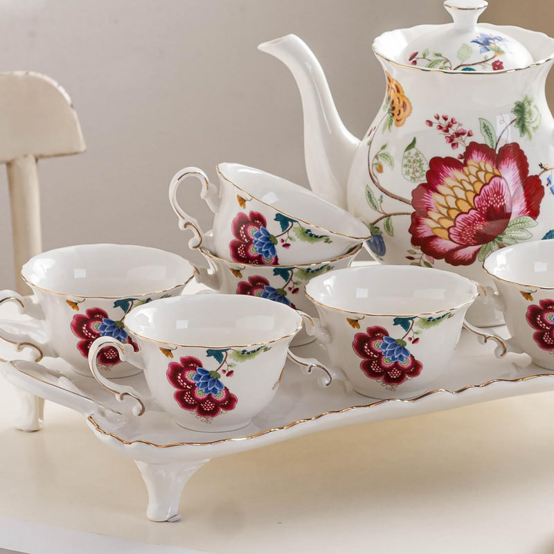 Ensemble de 4 tasses à thé et à café en céramique avec soucoupes, ensemble de tasses à thé en porcelaine classique