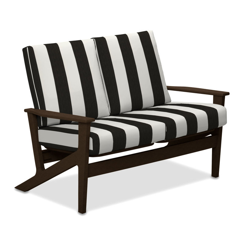 Chrisa 51.5'' Wide Loveseat with Cushions, Cabana Classic Black Stripe Sunbrella®, Textured Kona