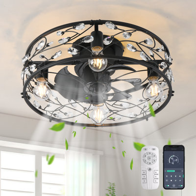Korth 20.07" W Crystal Caged Metal Ceiling Fan