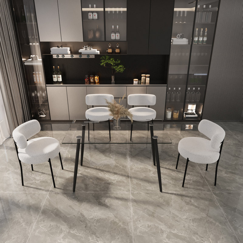 Ensemble de table de salle à manger 51,2 po x 27,5 po avec pieds en métal - table en verre moderne et 4 chaises en velours