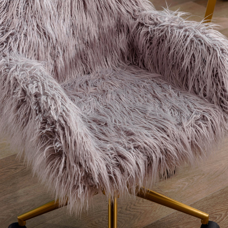 Modern Faux Fur Home Office Chair, Fluffy Chair For Girls, Makeup Vanity Chair With Gold Plating Base