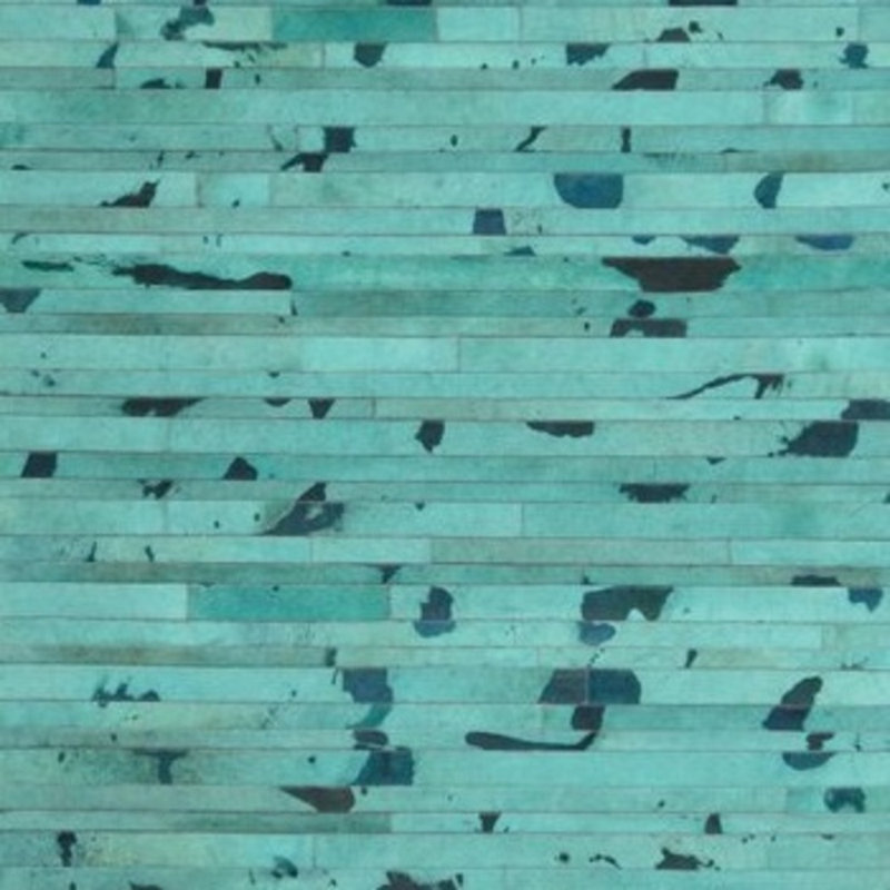 Tapis turquoise en peau de vache abstraite faite à la main, Square 9'