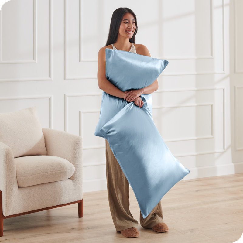 Soft Poly Satin Pillowcase Set, Light Blue, Standard Pillowcases