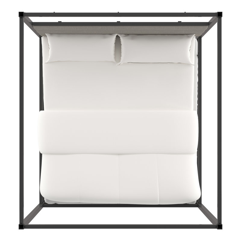Pettaway Upholstered Metal Canopy Bed, Black Nickel/Dark Gray, Full