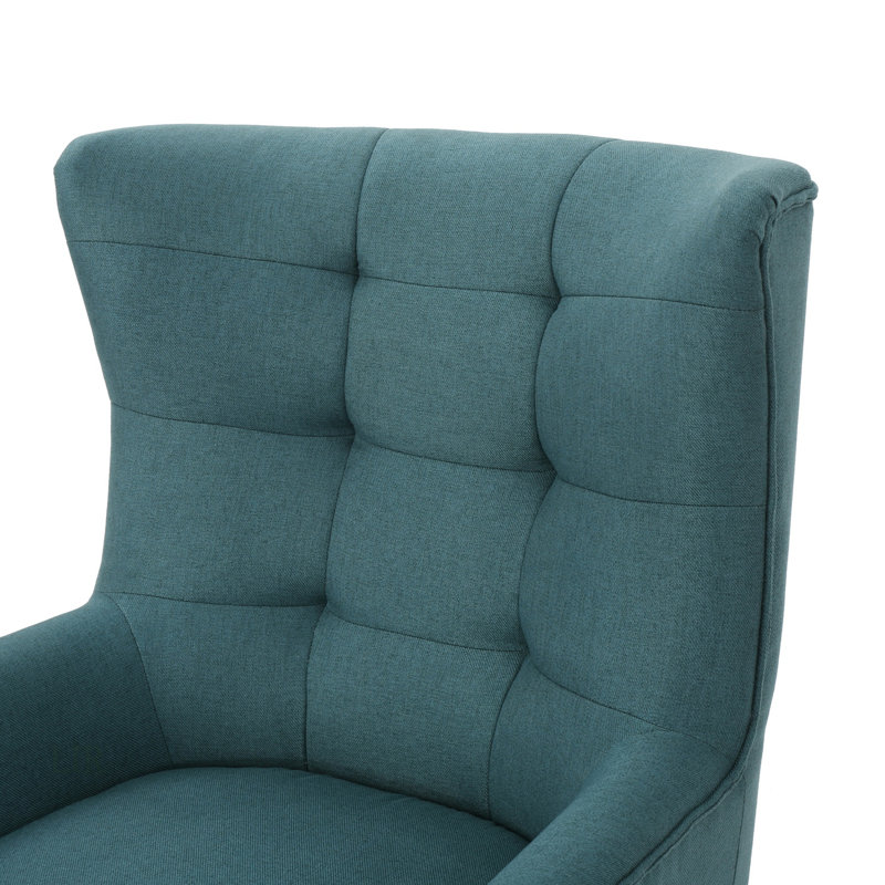 Fauteuil à oreilles en polyester capitonné Buchholz, Tissu sarcelle