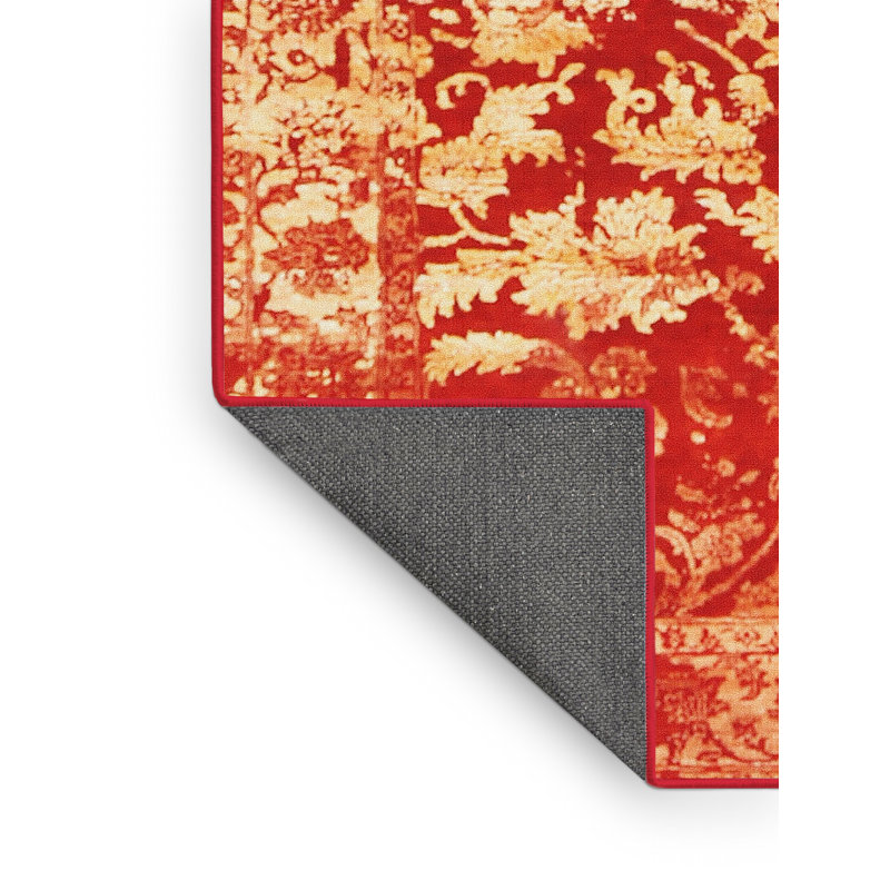 Tapis contemporain rouge / jaune Nia, Rectangle 5 pi x 7 pi