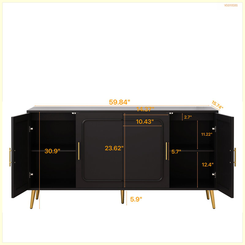 Armoire 59,84 po à quatre portes rétro, rotin en plastique, convient à la cuisine