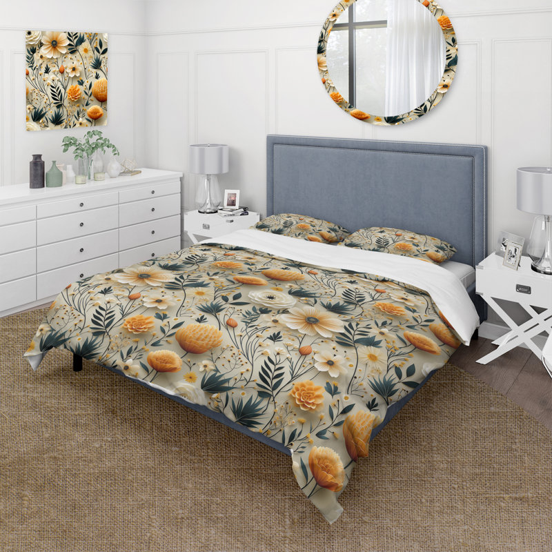 Botanical Nomad Boho Pattern I Floral Duvet Cover, Queen Duvet Cover + 2 Standard Shams