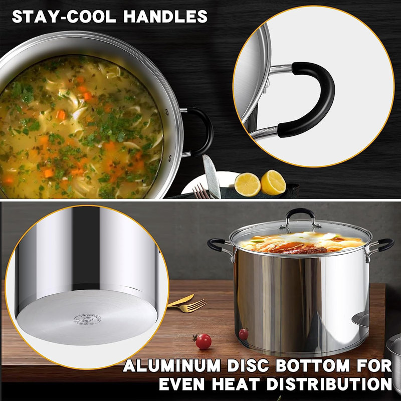 Marmite en acier inoxydable de 12 pintes avec couvercle Cook N Home Professional, grande marmite avec poignées Stay-Cool, marmite pour pâtes, spaghetti, compatible avec la plupart des cuisinières