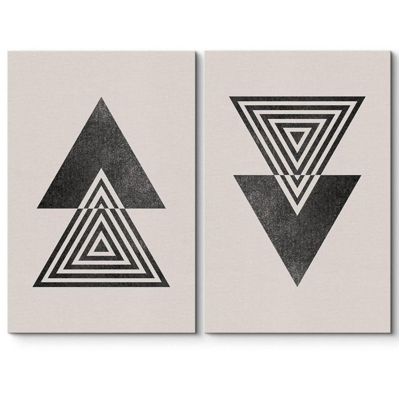 Mid-Century Spiral Triangle Polygon Variety Abstract Shapes Modern Minimalist, 24" H x 32" W x 1.5" D, Wrapped Canvas