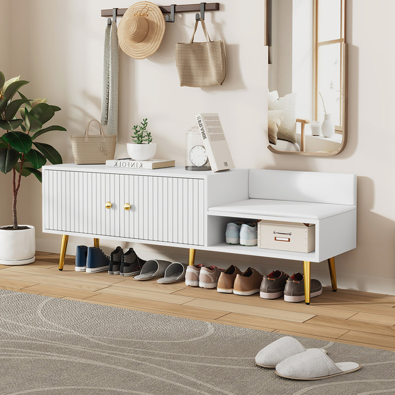 Banc de rangement pour chaussures avec coussins, Blanc