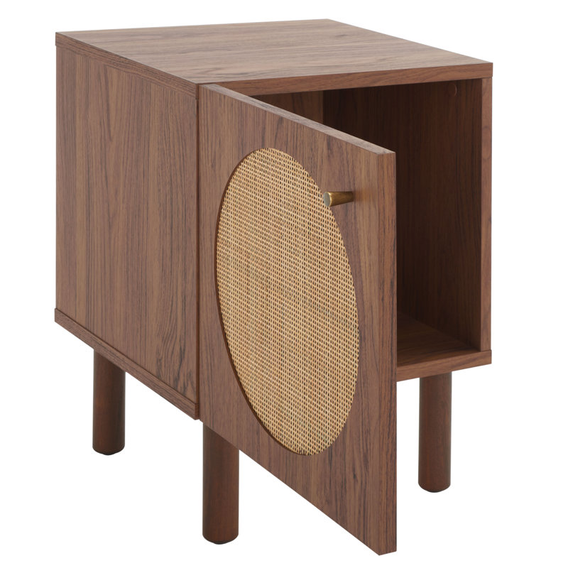 Audric 20.8'' W Nightstand with 1 Cabinet Door – Modern Solid Wood Side Table for Any Home & Office, Walnut