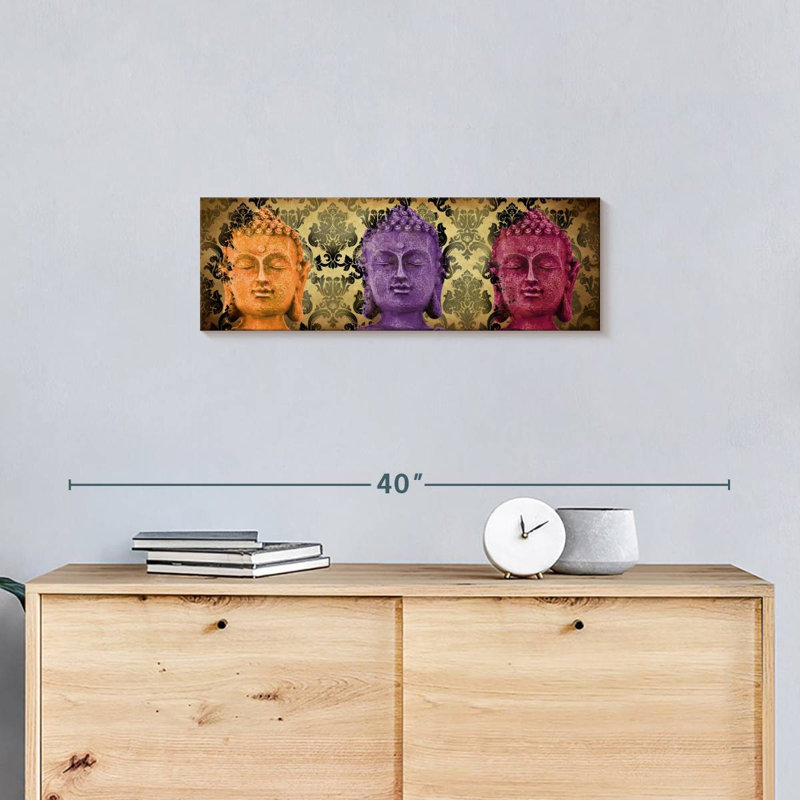 Bouddhas colorés sur toile, H 8 po x l 24 po x P 1 po