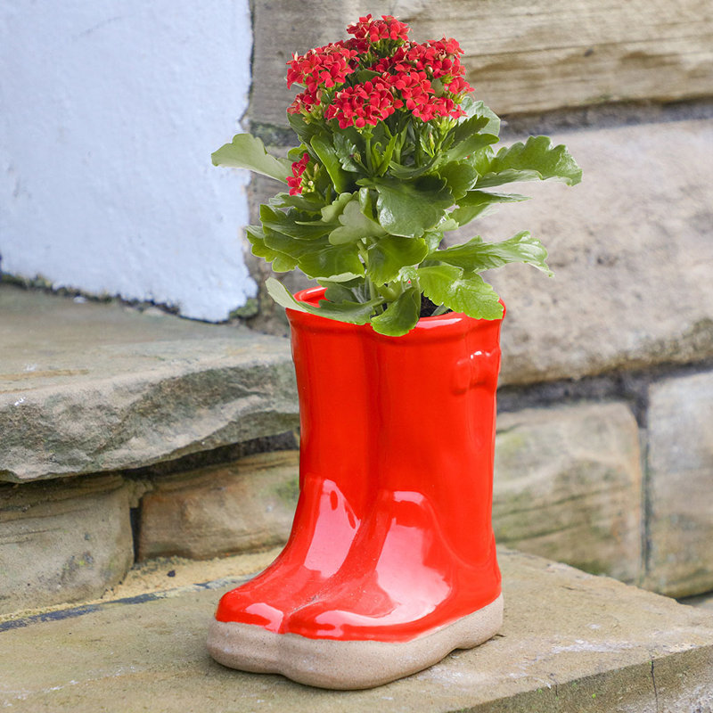 Carlson Ceramic Pot Planter, 17cm H x 15cm W x 10cm D, Red