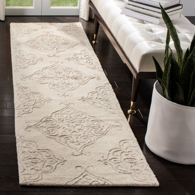 Bernon Hand Tufted Viscose/Wool Damask Rug in Ivory