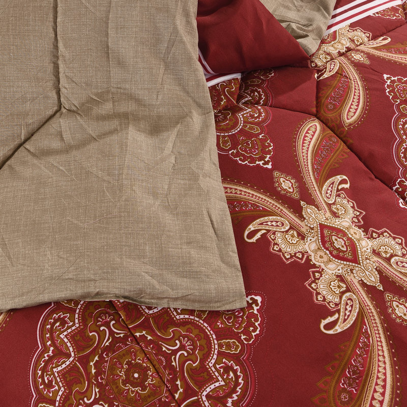 Burgundy Trendy Printed Bedspread Floral Design Quilted with Pillow Shams, Double Bedspread + 2 Standard Shams