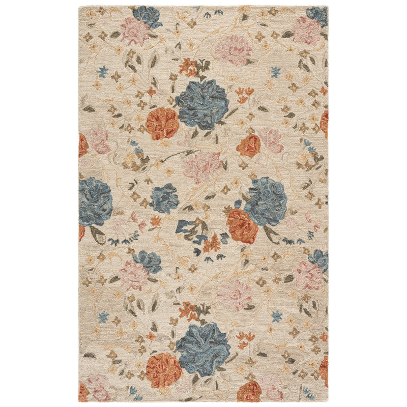 Tapis de jardin 927 tufté à la main, 80 % laine, 20 % coton, motif floral, Rectangle 5' x 8'