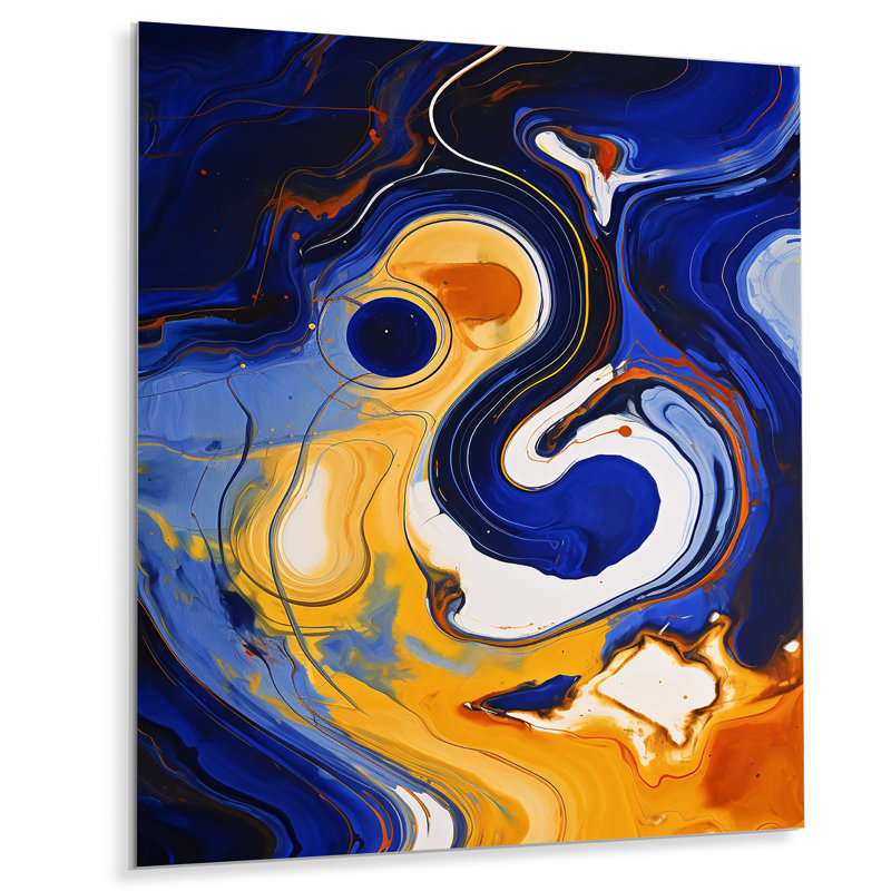 Yellow And Blue Liquid Ink River I - Liquid Ink Abstract Metal Wall Art, 20" H x 12" W x 1" D