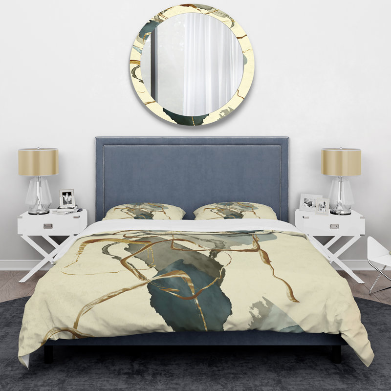Gold Glam Squares VII - Ensemble de housse de couette abstrait - Microfibre de polyester