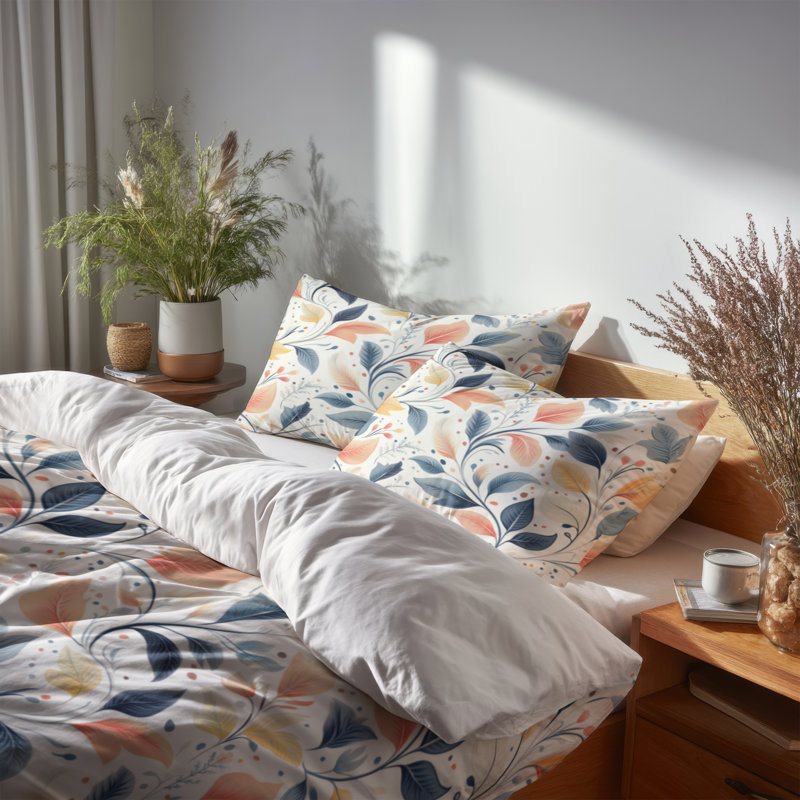 Ensemble de literie 3 pièces Boho - Ensemble de housse de couette et coussin décoratif à motif cachemire botanique orange