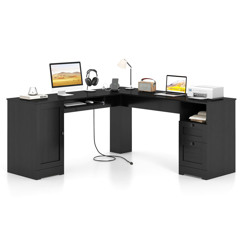 17 Stories 168 CM L-Shaped Computer Desk Modern Office Desk W/Power ...