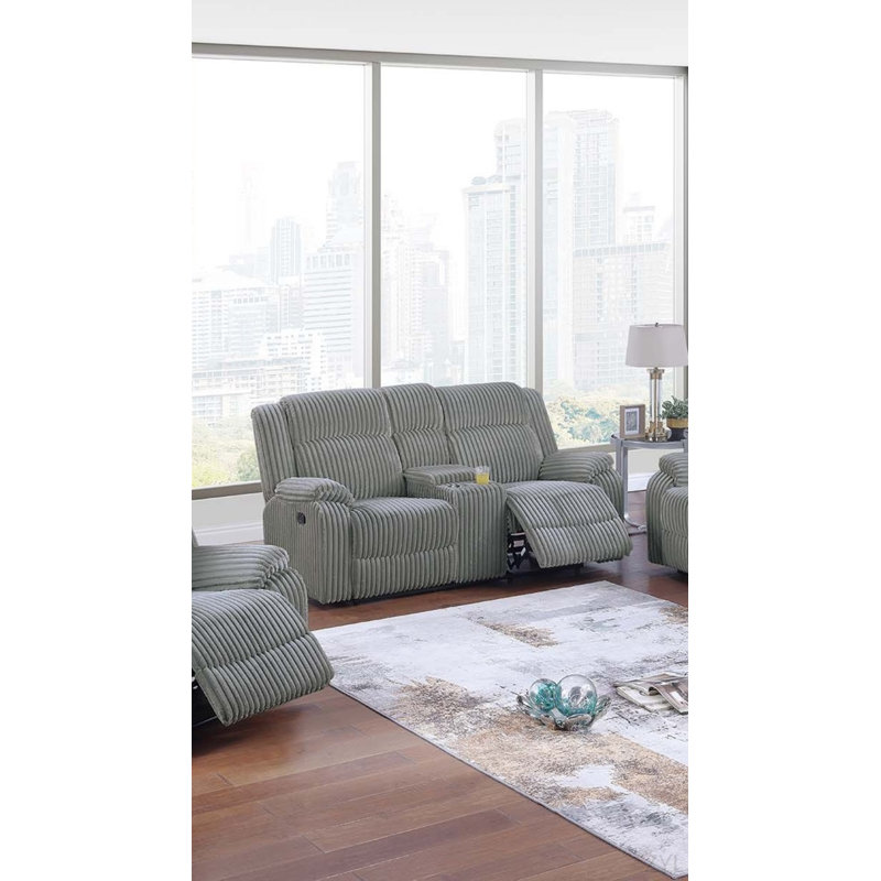 1Pc Motion Loveseat Ash Color Fur Like Corduroy Living Room Reclining Couch Plush Textured Seat, Gray