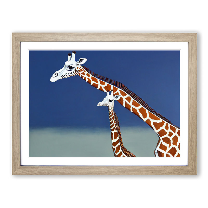 Mother And Baby Giraffe - Framed Print, 46cm H x 64cm W x 2cm D, Oak Framed
