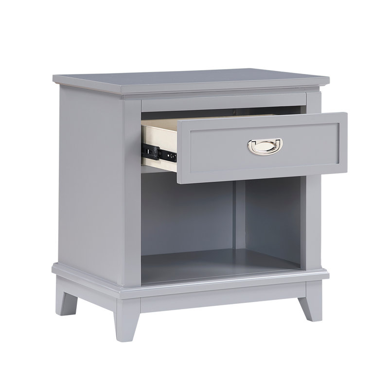 1Pc Nightstand With Storage Drawer Bottom Shelf Classic Style Bedroom Furniture, Gray