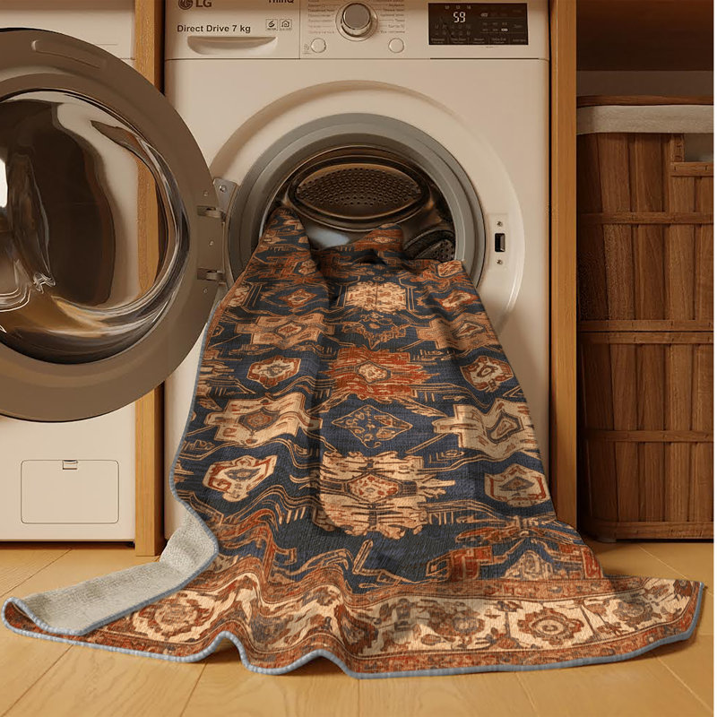 Tapis art déco brun lavable à la machine, Carré 4 pi