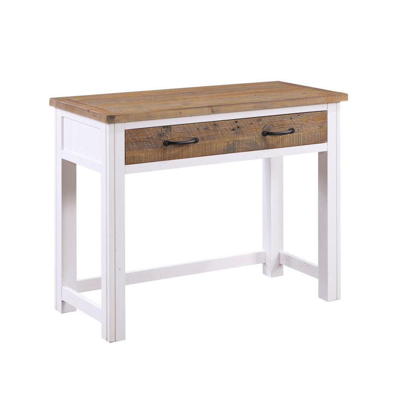 Kamakou Solid Wood Writing Desk, White, Brown