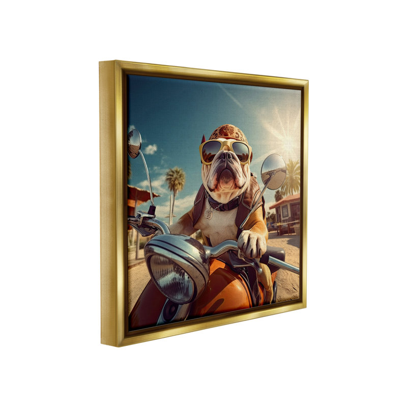"Été motard" par Jim Baldwin sur toile, Cadre flottant métallique doré, H 18 po x l 18 po