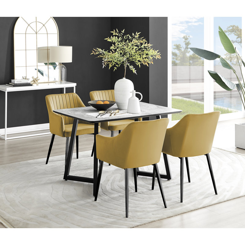 4 -Person Dining Set, Yellow/Black