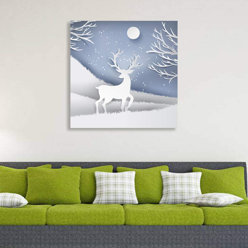 IDEA4WALL Canvas Wall Art Snow Deer Merry Christmas Painting Artwork For Home Prints Framed - Wrapped Canvas Print