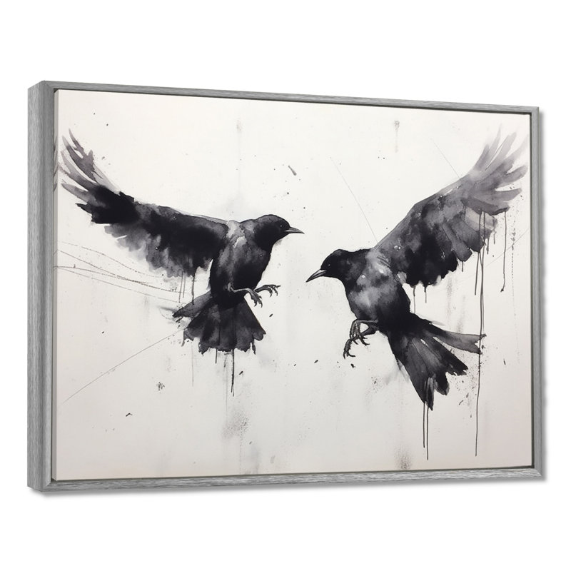 Mystic Ravens I - Animals Wall Art Prints, 12" H x 20" W x 1" D, Silver Floater Framed