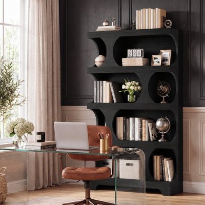71" Tall Bookcase with Curved Design, Modern 4-Tier Freestanding Bookshelf for Home Offices, Living Rooms, Bedrooms