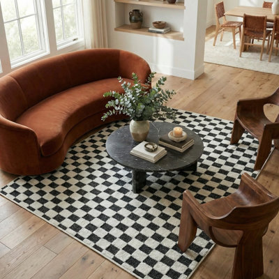 Rug Branch Rocky 8' x 10' (7'10" x 10') Black/White Checkered Indoor Area Rug, Contemporary, Low Pile, Stain-Resistant Carpet - Living Room, Bedroom, Dining Room, and Kitchen